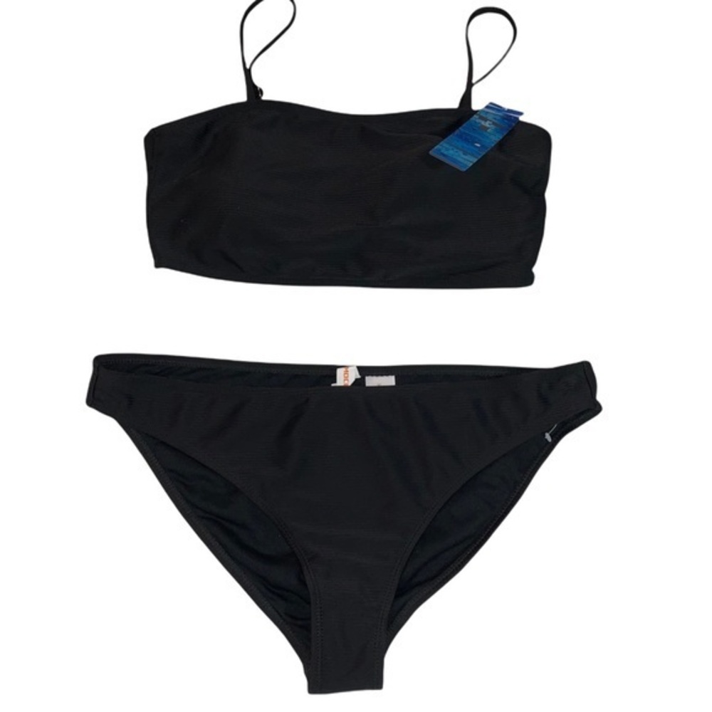 InMotion size XL black ribbed bandeau bikini top & bottom set w spaghetti straps